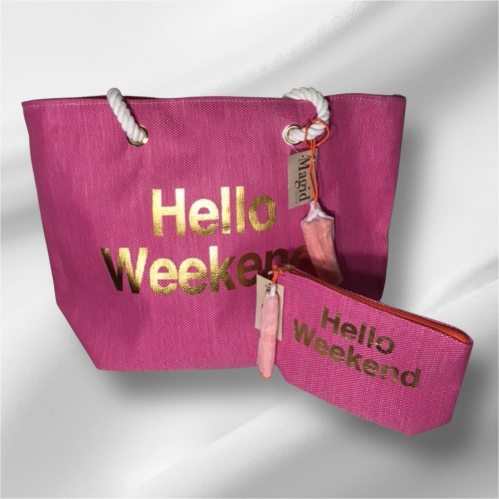 Majid Pink Tote Bag with Pouch - Hello Weekend. NWT